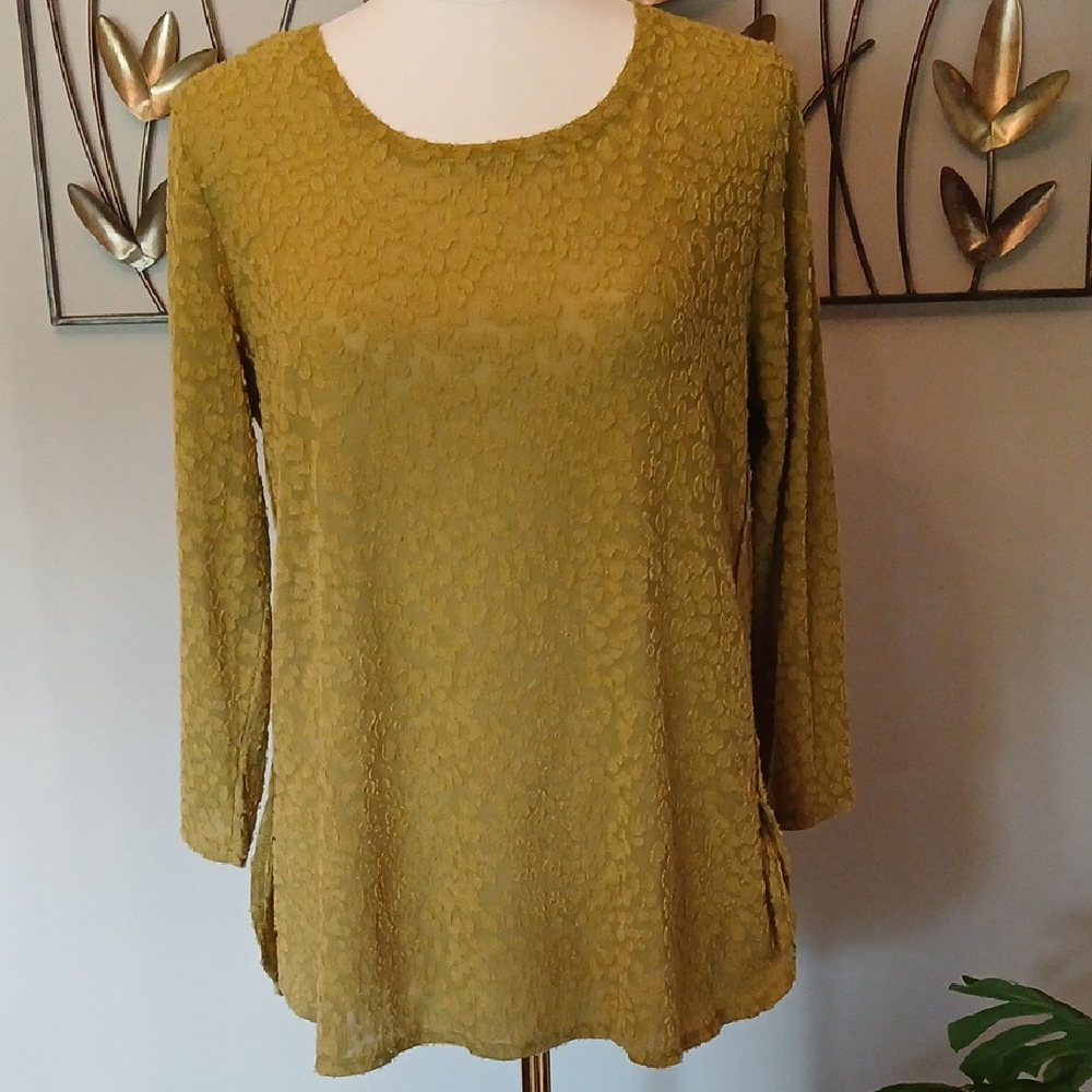 Gold Relaxed Top with Burnout Design Fabric and Long Sleeves Simply Vera - Sz M